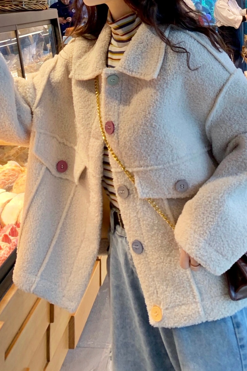 큐트 단추 테디 숏 코트 자켓