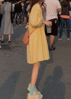 옐로우 밴딩 큐트 여름 원피스 드레스