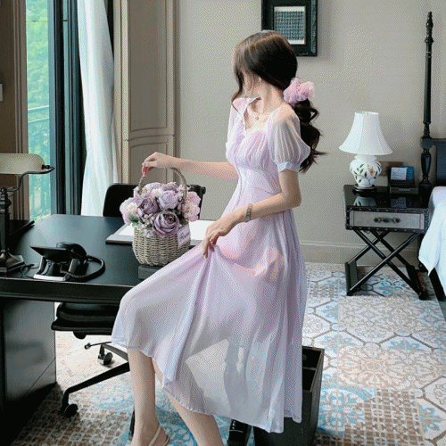 [부분출고가능] 인기상품 베티 하트넥 레이스 쉬폰 원피스 브라이덜샤워/셀프웨딩 드레스